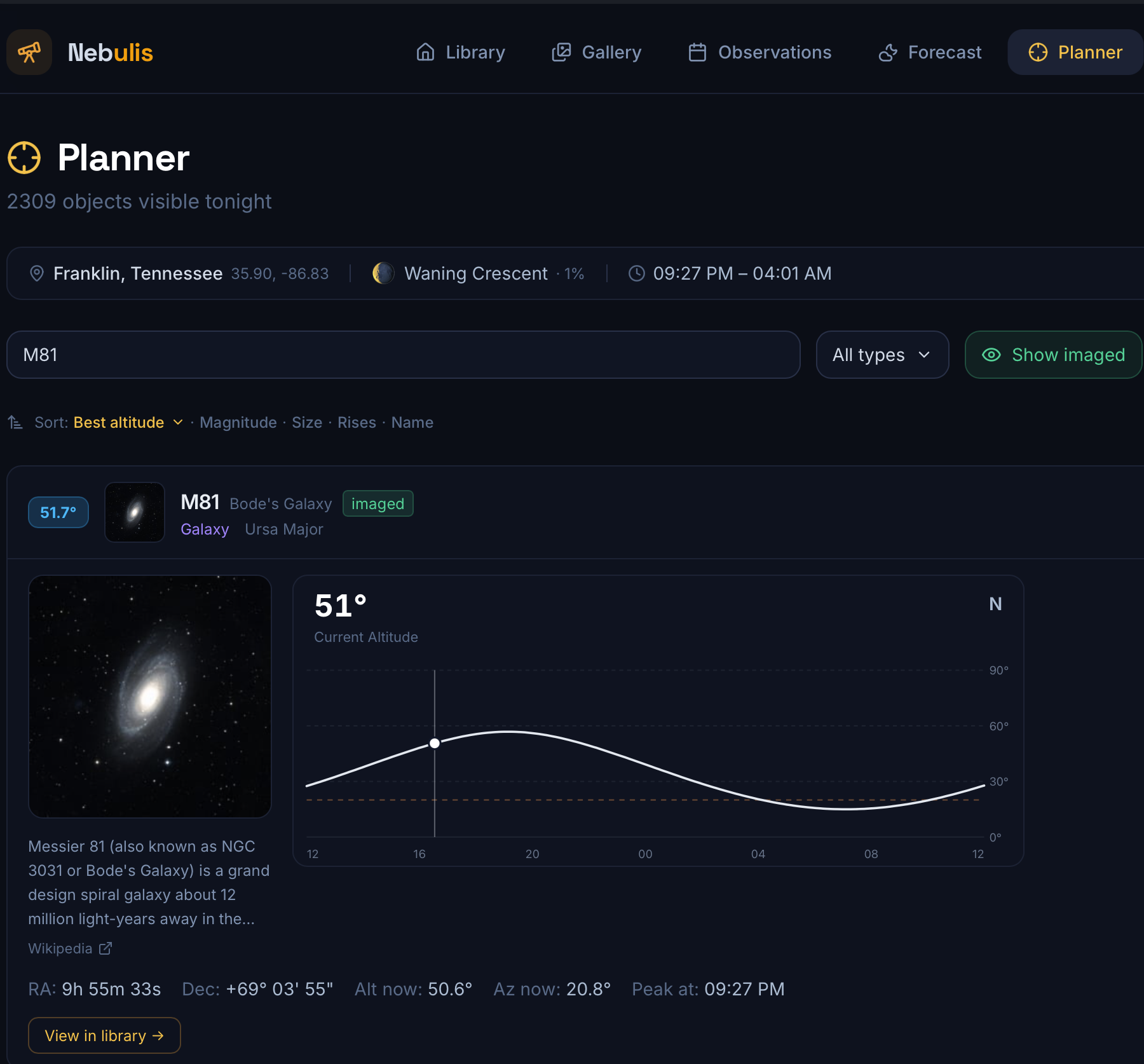 Nebulis observation planner